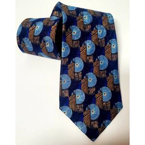 Ermenegildo Zegna Men's Silk Neck Tie Navy/Blue/Gold Disc & Rays Geometric Italy
